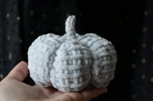 Medium Tunisian crochet pumpkin made with chenille yarn