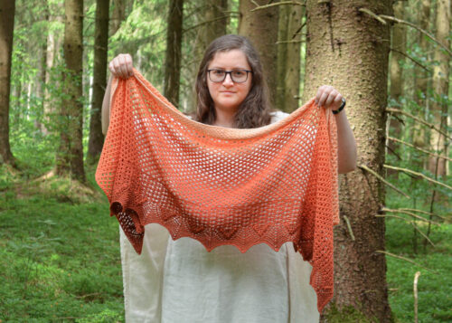 Crisp peach Tunisian crochet lace rectangle wrap pattern 4