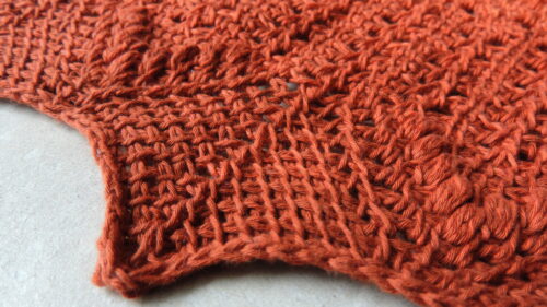 Crisp peach Tunisian crochet lace rectangle wrap pattern