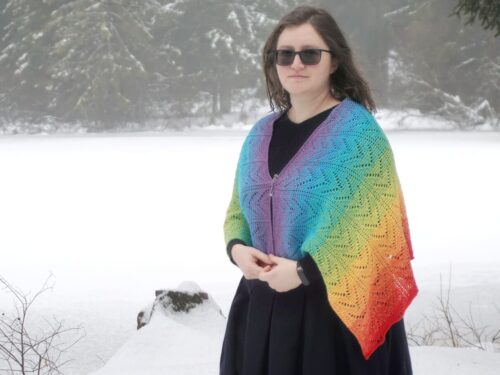 Tunisian crochet lace shawl pattern - rainbow wrap 2