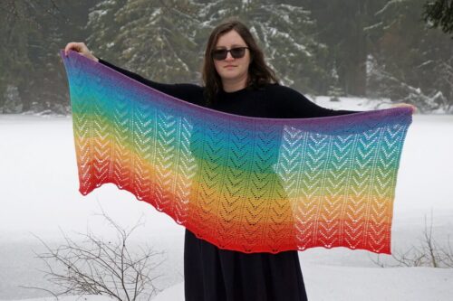 Tunisian crochet lace shawl pattern - rainbow wrap 3